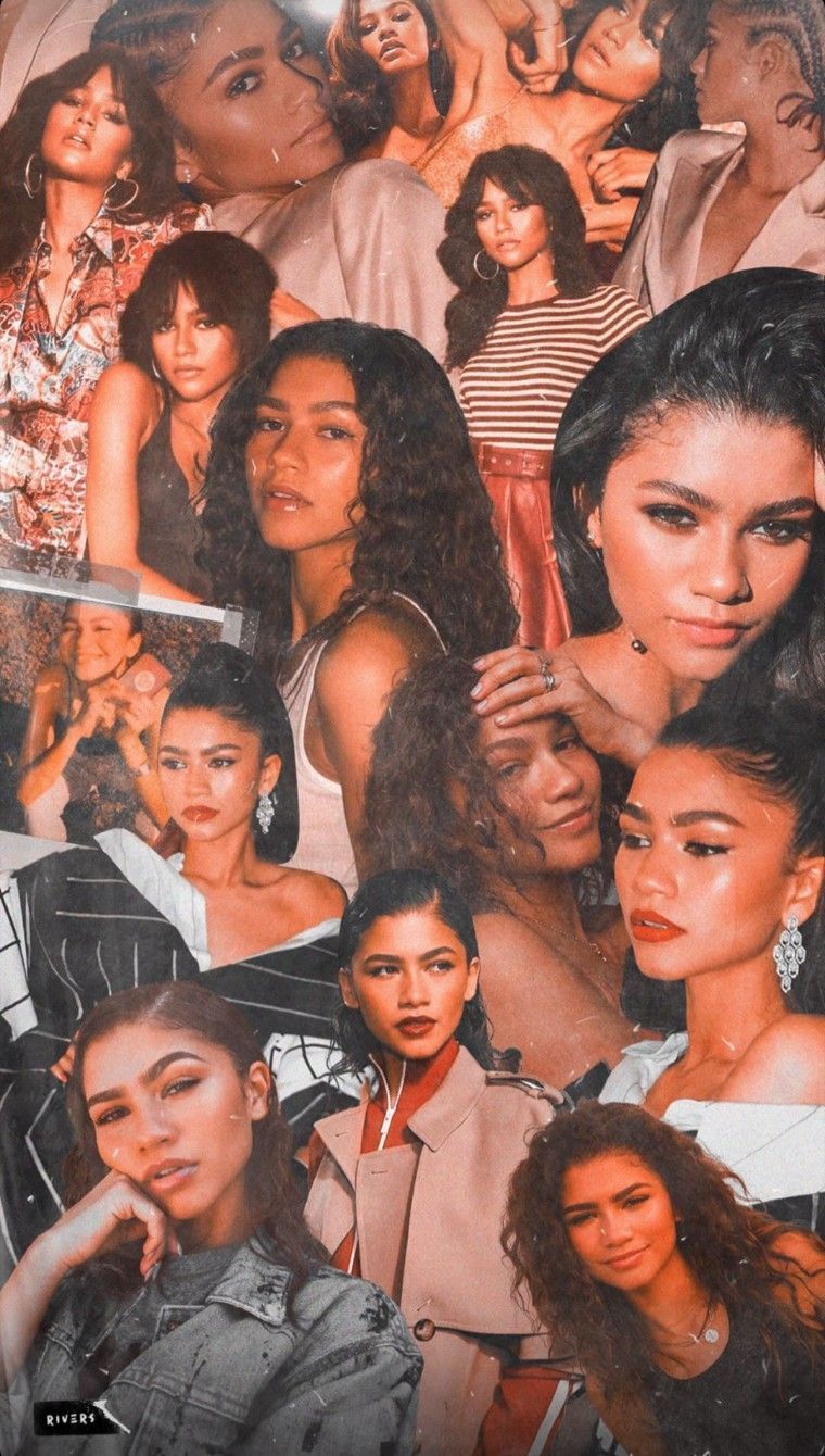 A collage of Zendaya in different poses and outfits. - Zendaya