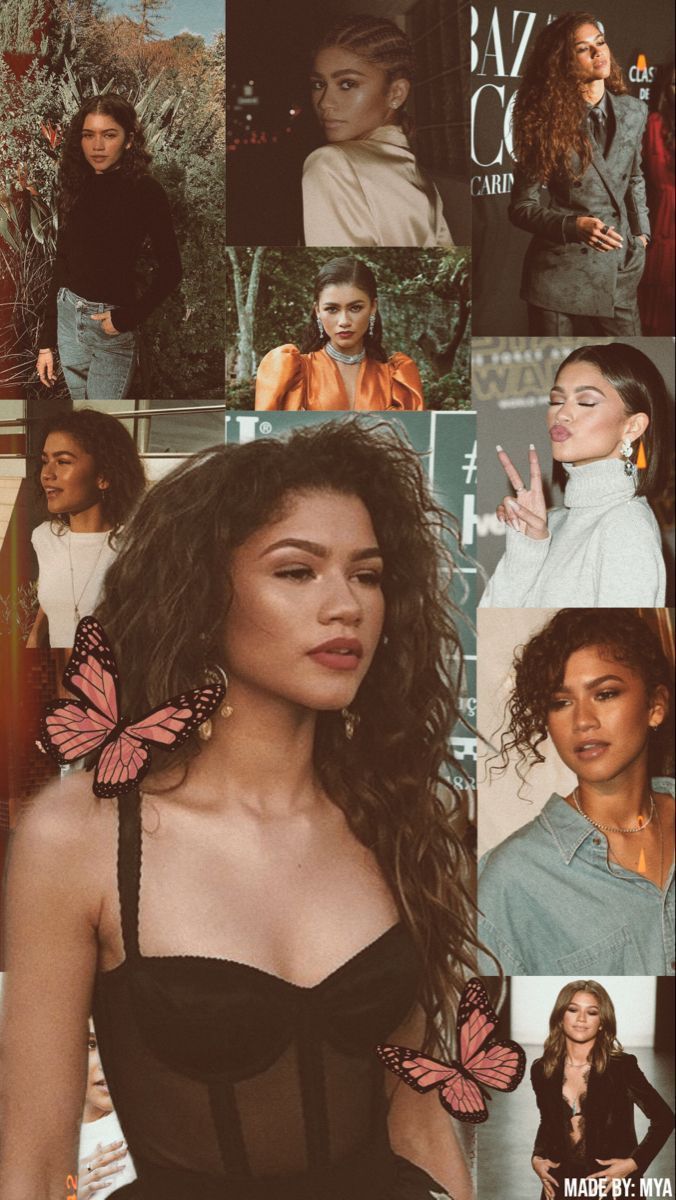 A collage of Zendaya images including her in different outfits and hairstyles. - Zendaya