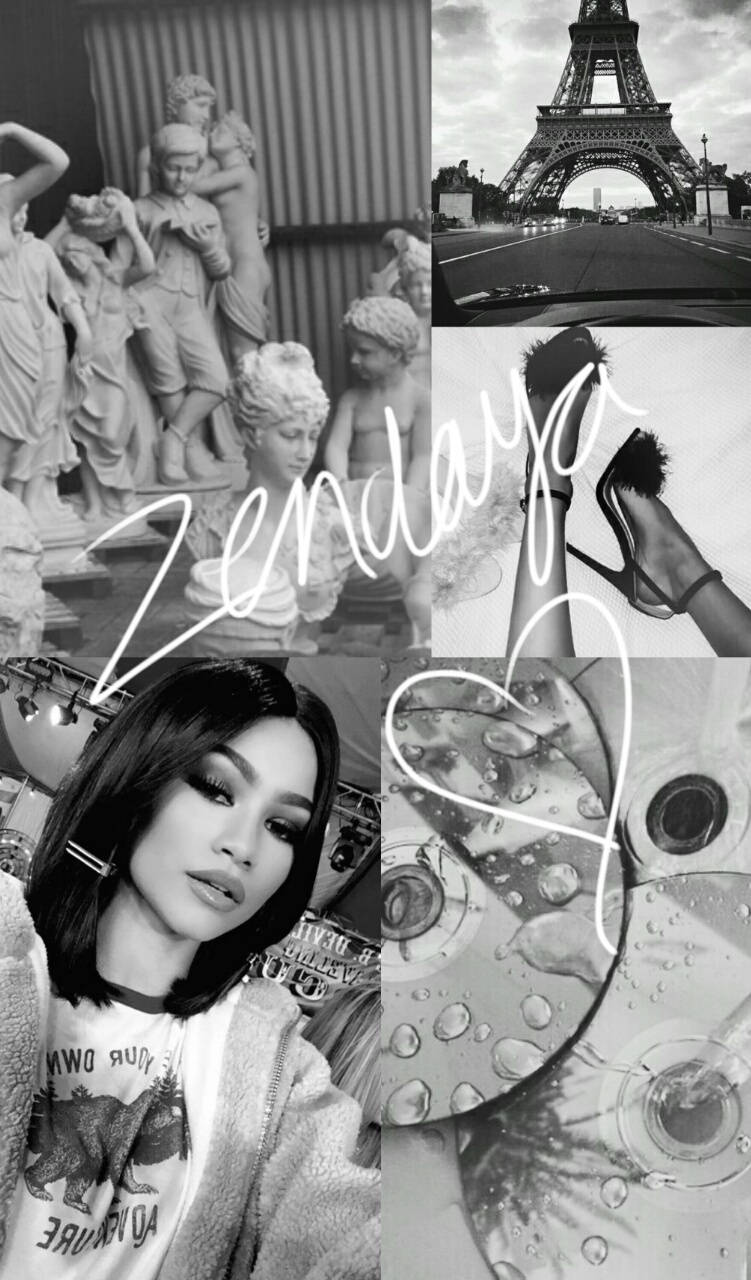 A collage of Zendaya images including her, her name, and a picture of the Eiffel Tower - Zendaya