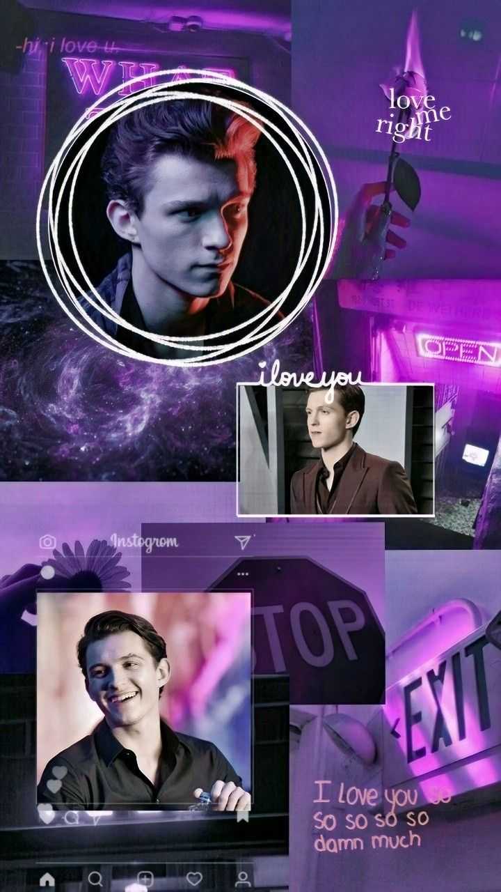 Tom Holland wallpaper with purple background and photos of Tom Holland - Tom Holland