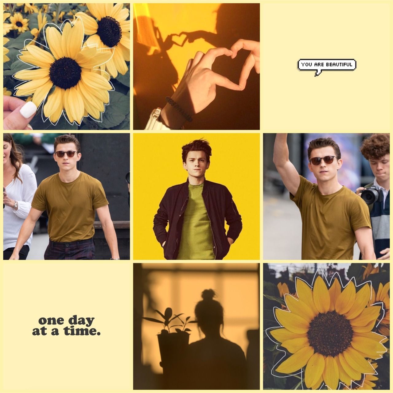Tom Holland in a yellow shirt surrounded by sunflowers - Tom Holland