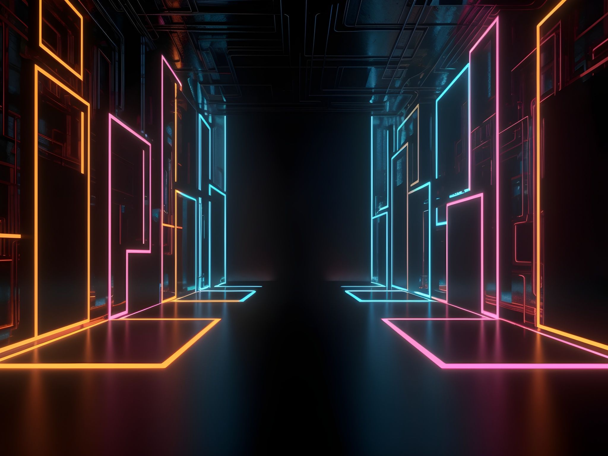 Neon Wallpaper 4K, Aesthetic, Corridor, 5K