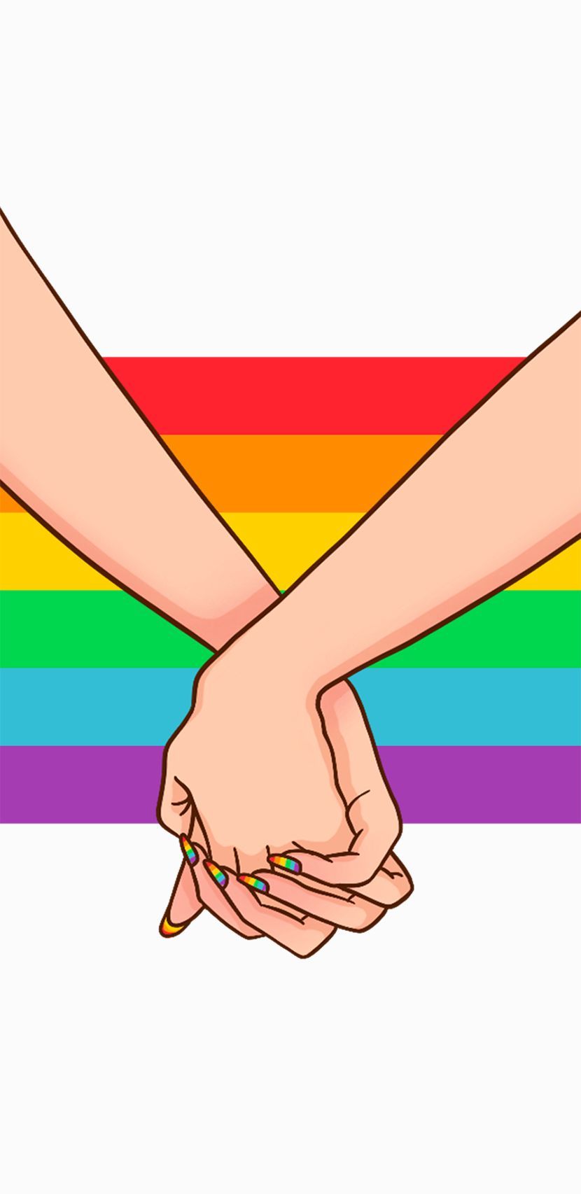 Two hands holding a rainbow flag with nail polish - Gay, LGBT