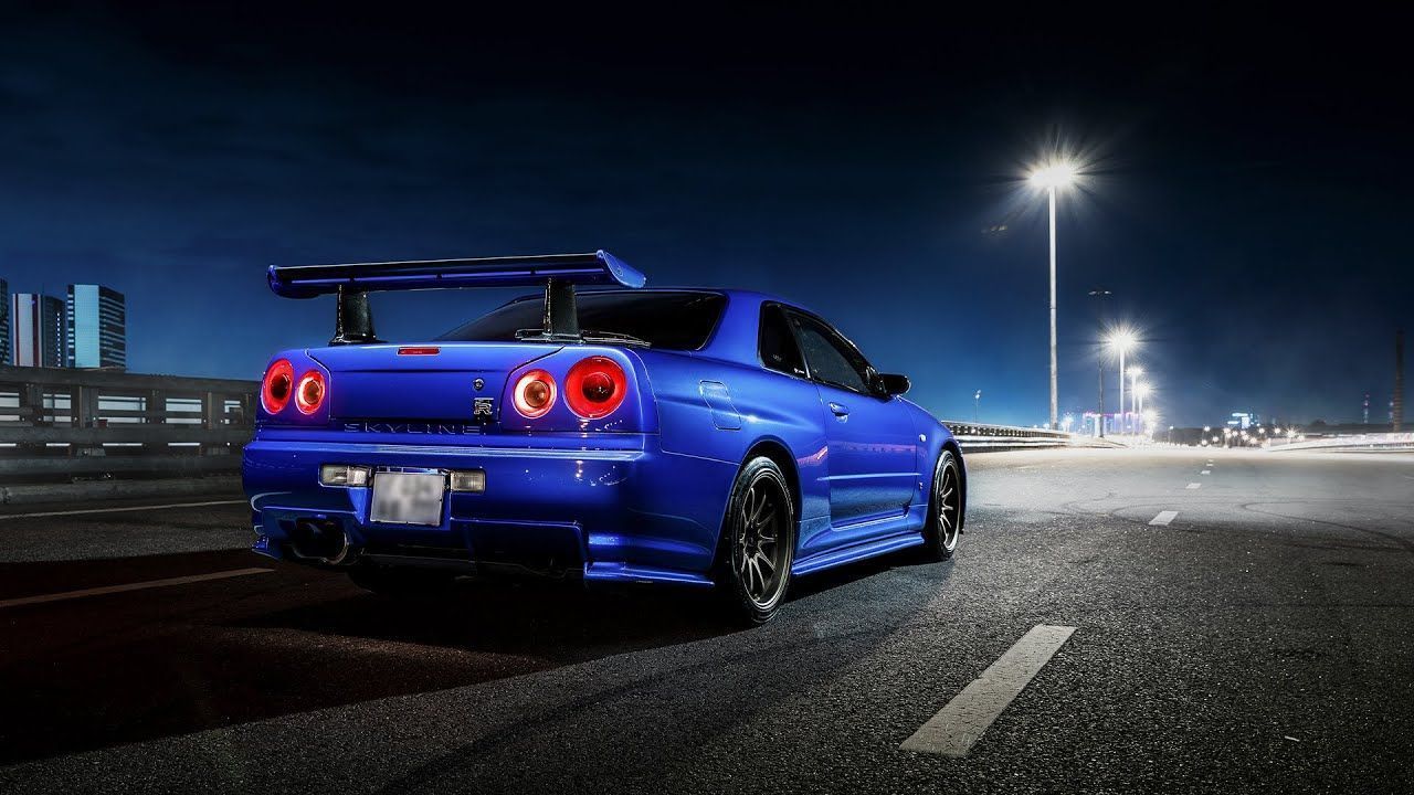 Night Ride In A Blue Nissan GT R 34 In 4K - Nissan Skyline