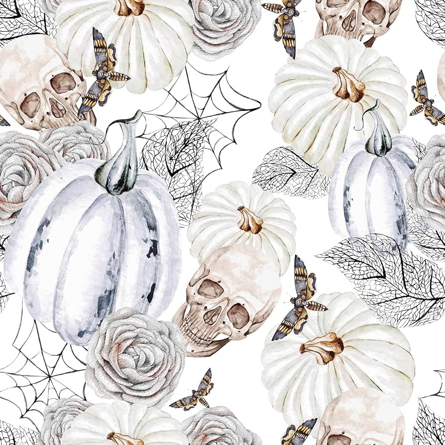 ReWallpaper 17.5in×23ft Skull Floral Peel And Stick Wallpaper Gothic Self Adhesive Wallpaper Blue Gray Off White Pumpkin Sugar Skull Removable Contact Paper Horror Halloween Decor Temporary Wallpaper