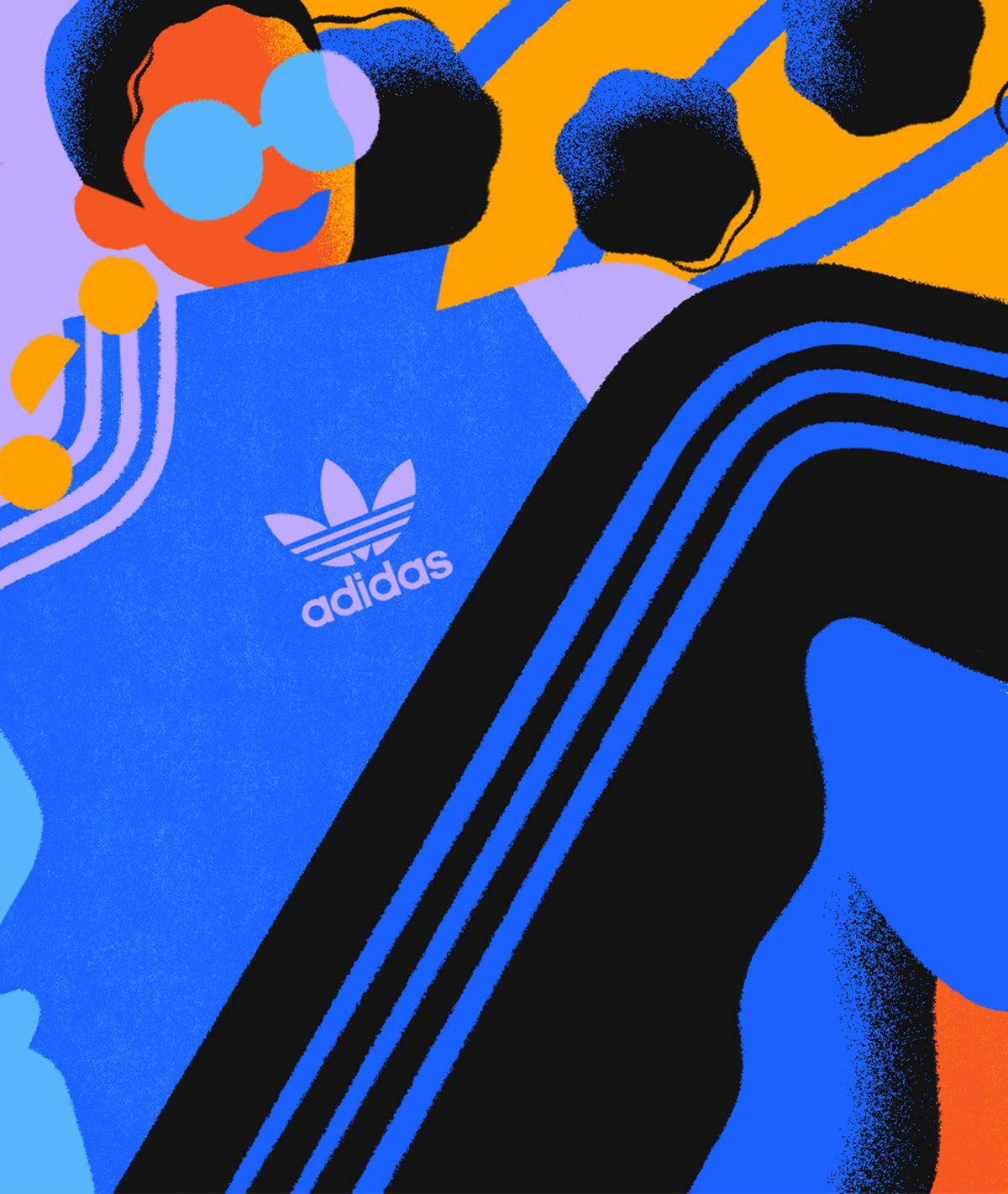 A colorful illustration of a person wearing an Adidas shirt. - Adidas