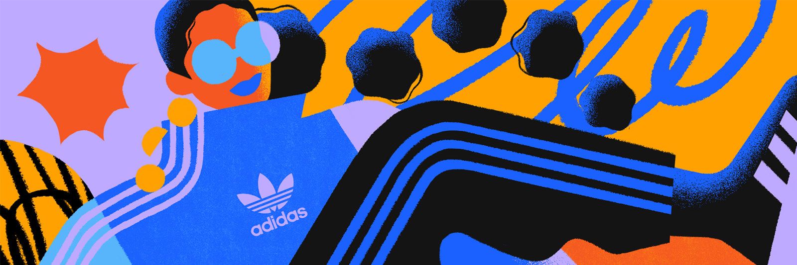 A colorful illustration of a person wearing an Adidas shirt. - Adidas
