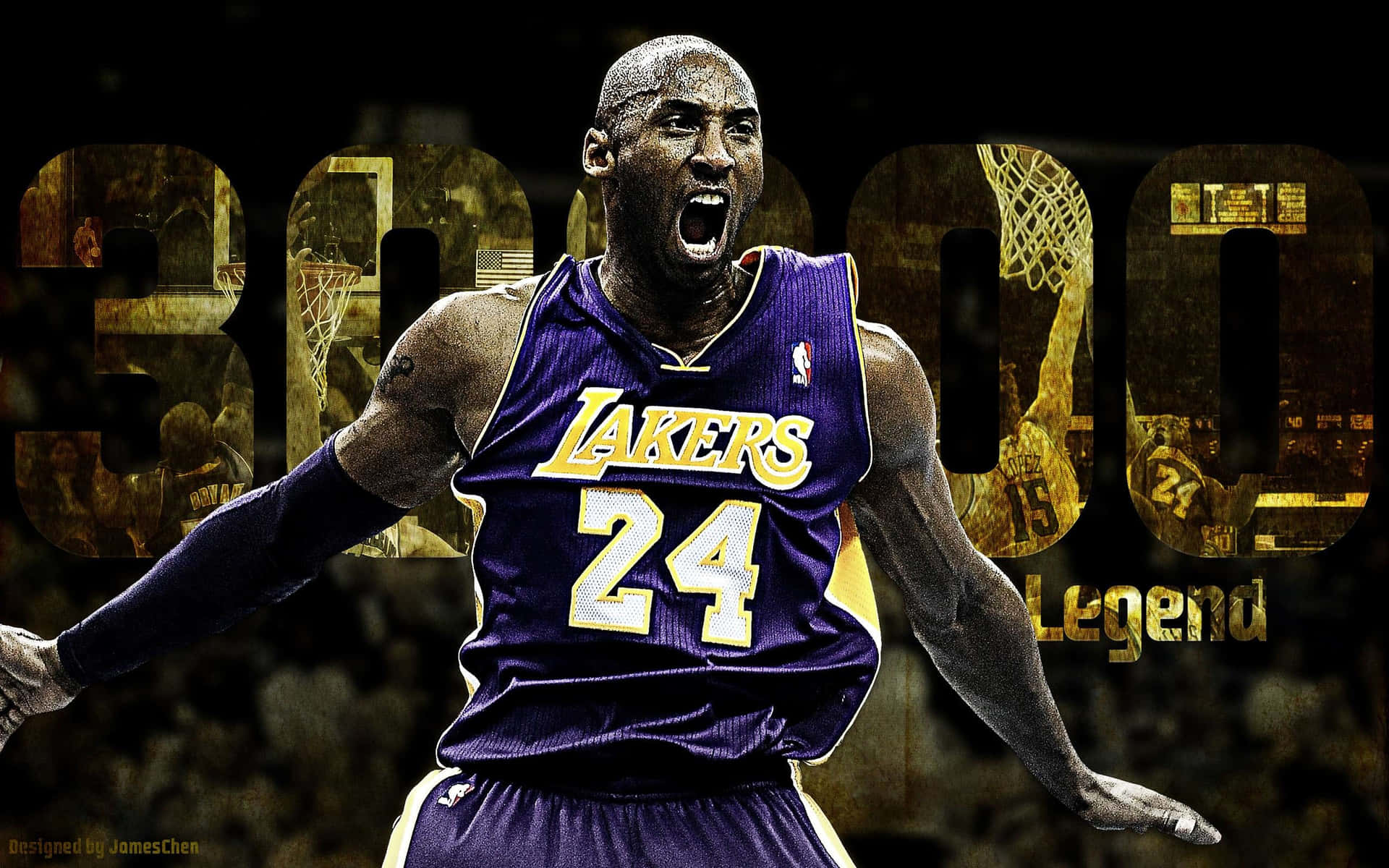 Download Legendary Los Angeles Laker Kobe Bryant In Action On The Court Wallpaper