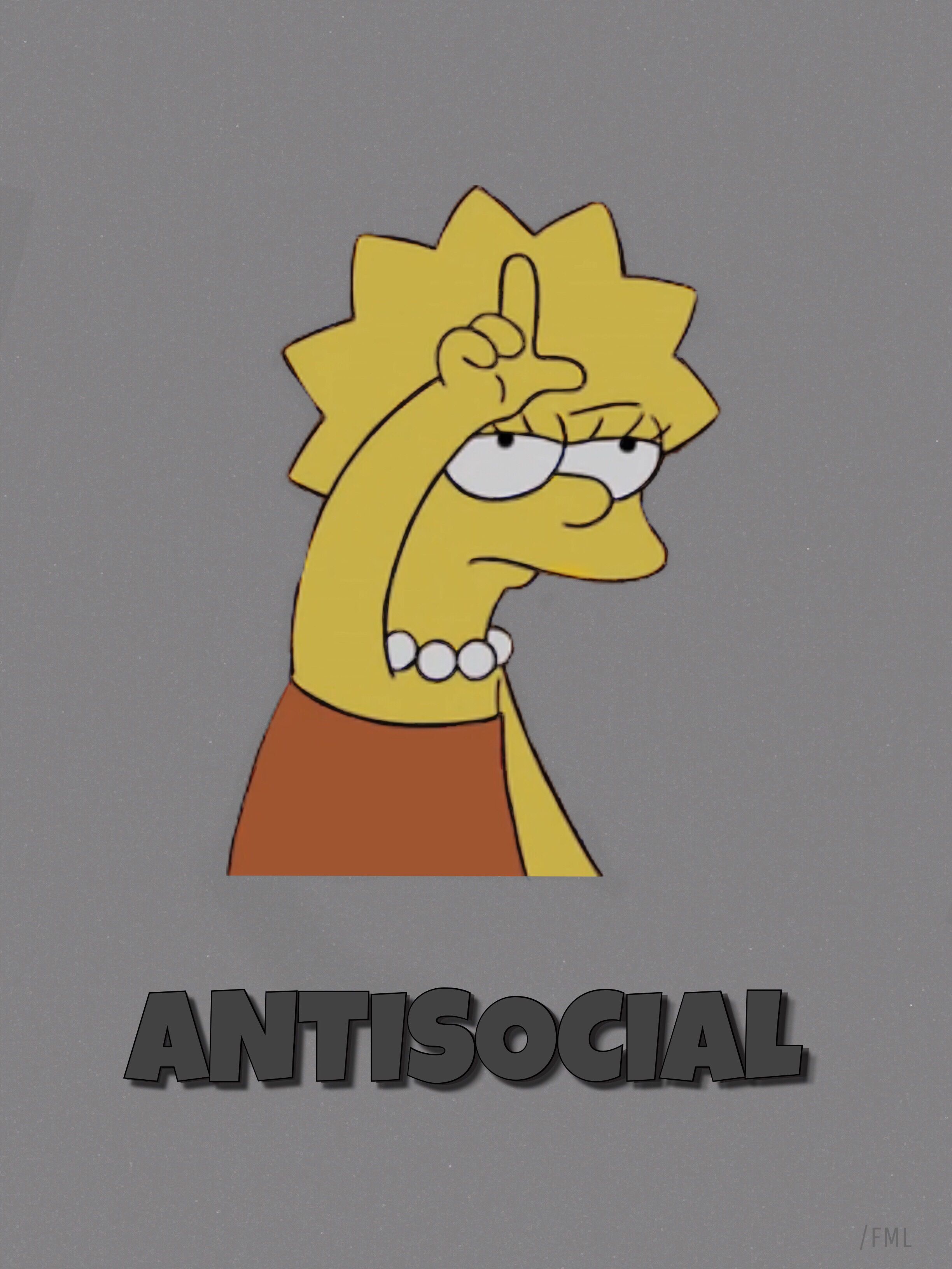 A Lisa Simpson sticker with the word antisocial beneath it. - The Simpsons, Lisa Simpson
