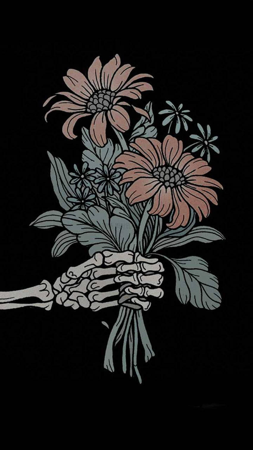 A skeleton holding flowers in its hand - Gothic