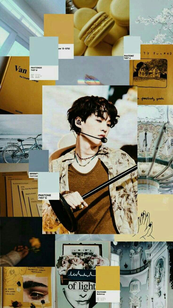 A collage of taehyung with yellow aesthetic - Suga