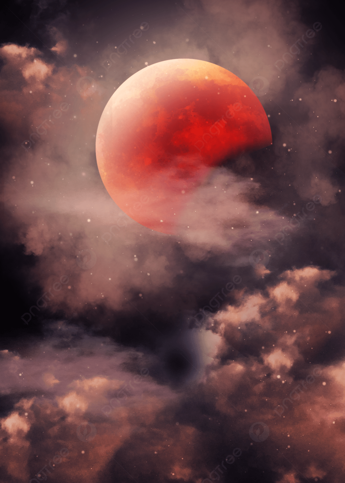 Red Night Sky Fire Clouds Moon Eclipse Clouds Night Scene Background Wallpaper Image For Free Download