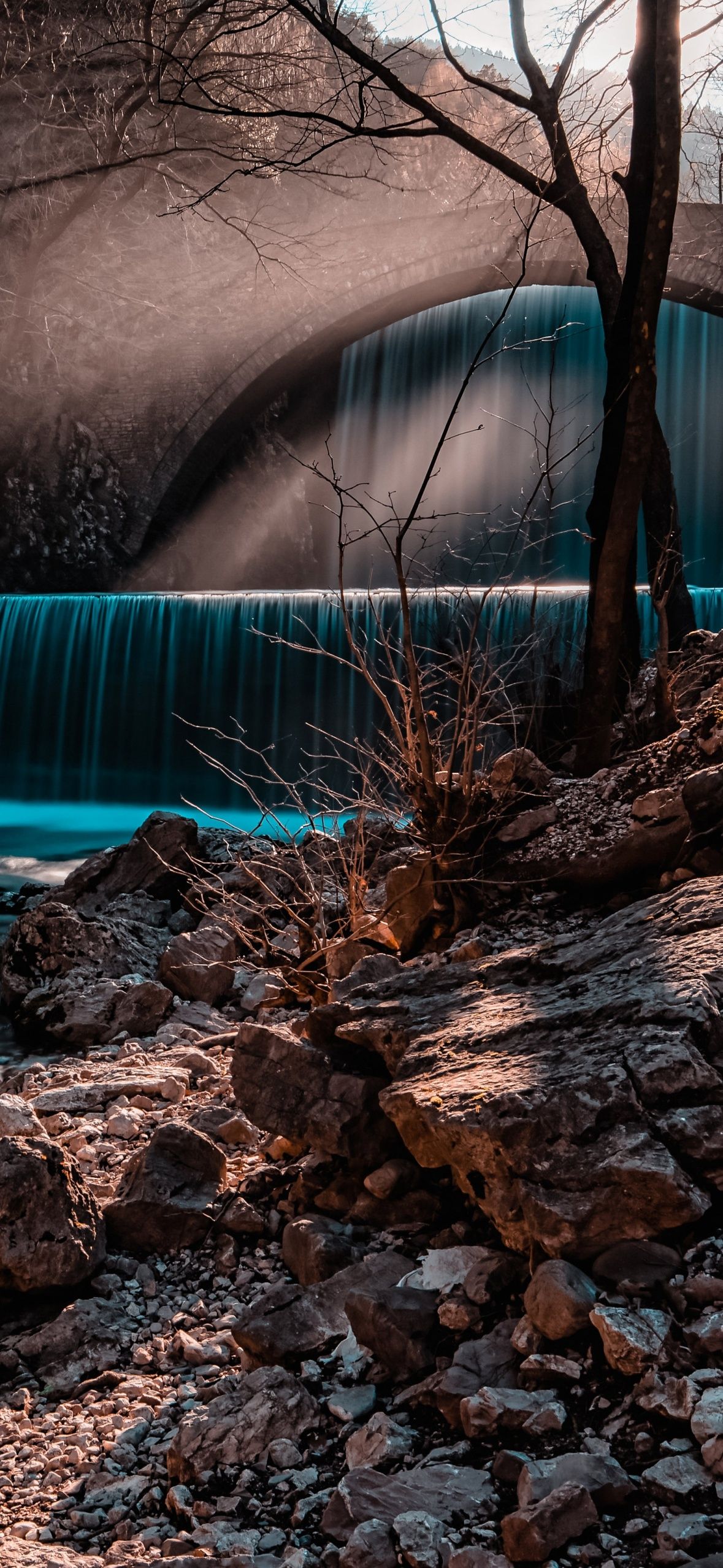 Waterfall Wallpaper 4K, Long exposure, Forest, Autumn