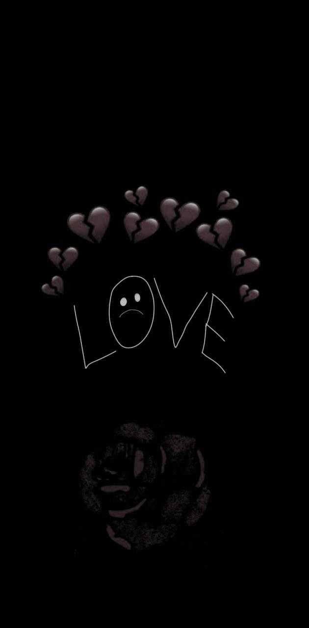 Aesthetic love wallpaper with a broken heart and a smiley face in the dark. - Depression