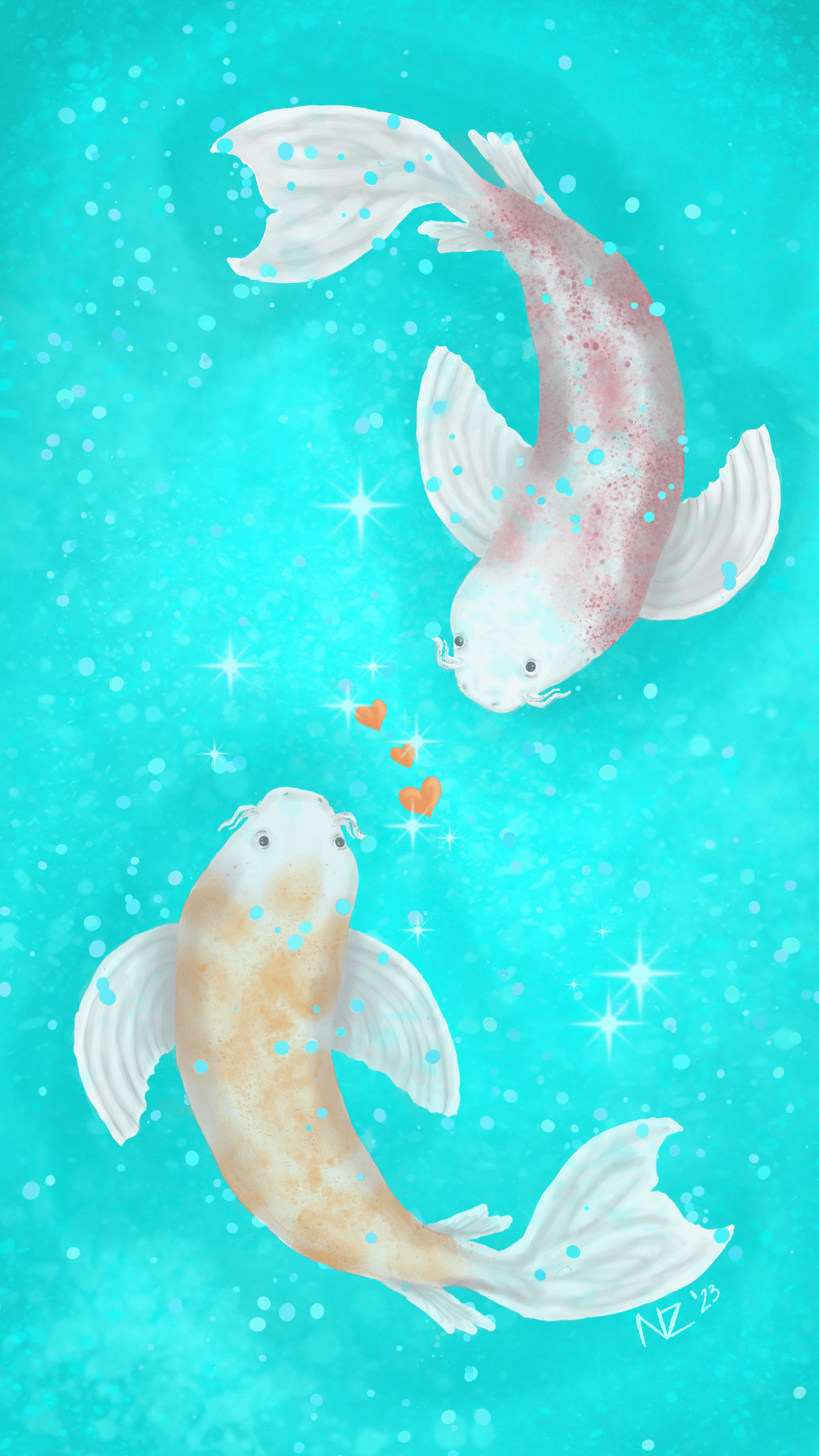 Two koi fish swimming in a pond - Fish
