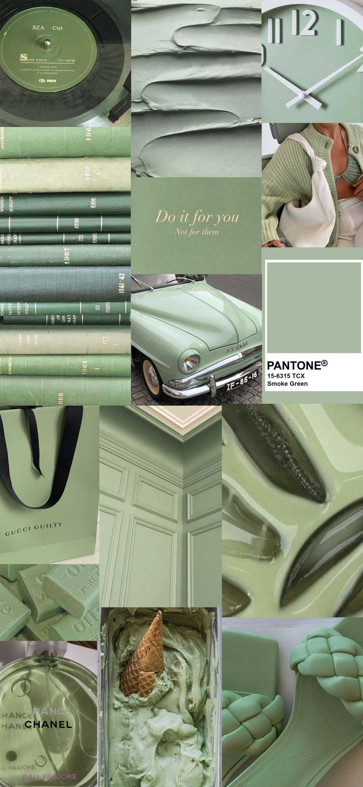 A collage of pictures with green backgrounds - Green, mint green, pastel green, pastel