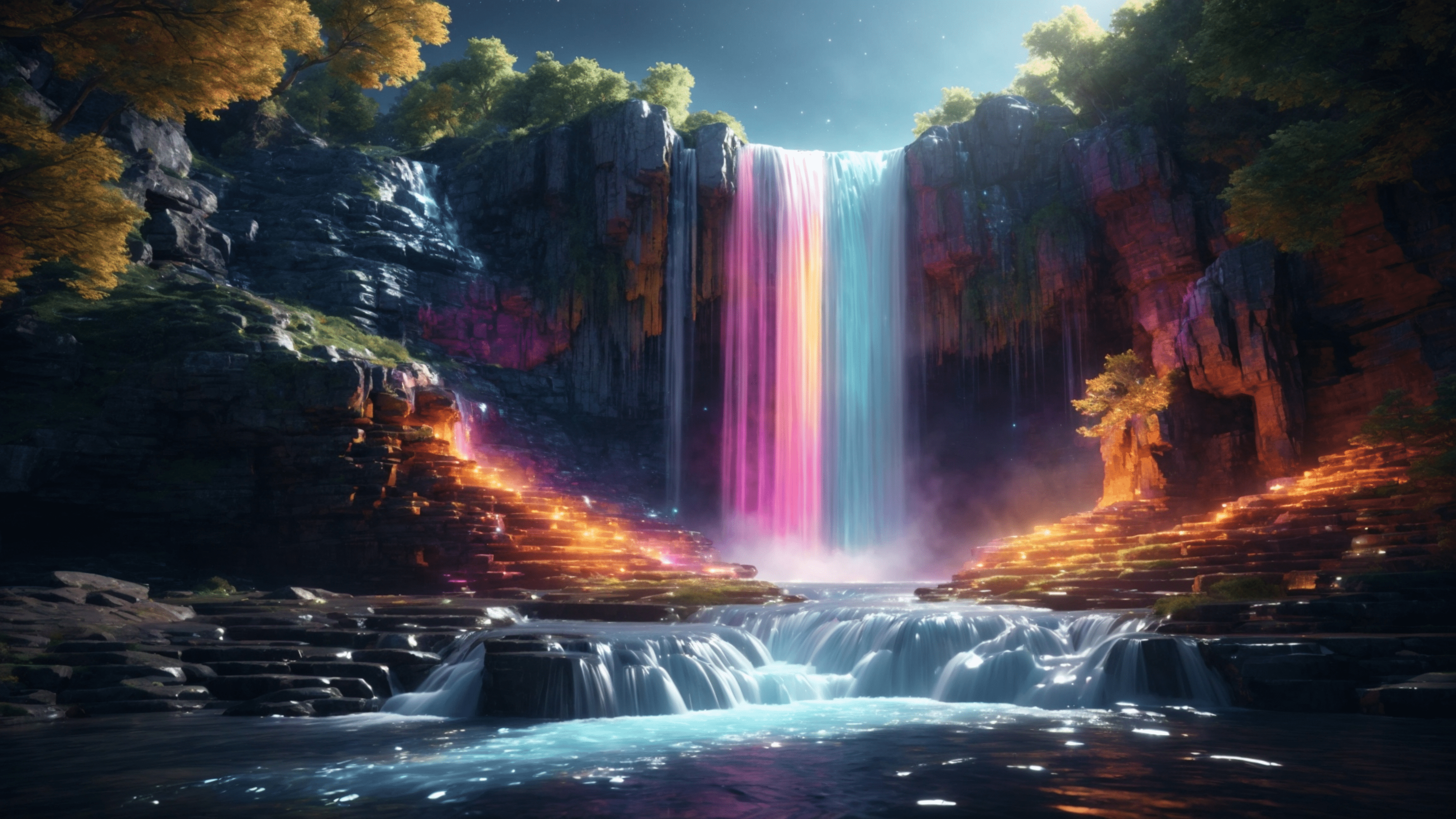 A waterfall with a rainbow in the middle - Waterfall