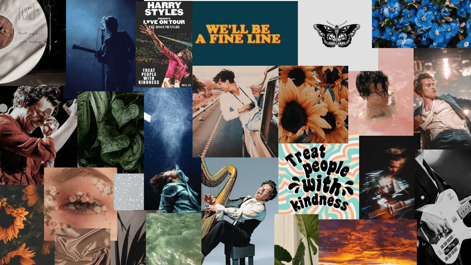 A collage of Harry Styles' music covers and images. - Harry Styles