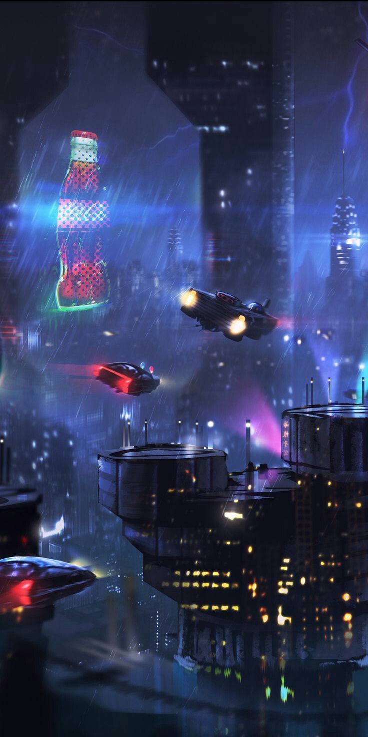 A cyberpunk city at night with neon lights and flying cars. - Cyberpunk 2077