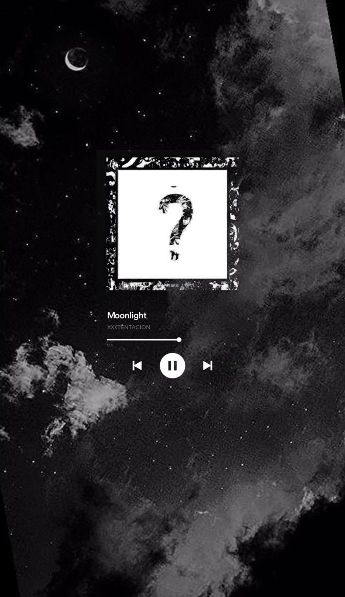 A black and white image of a music player with the song Moonlight playing. - XXXTentacion