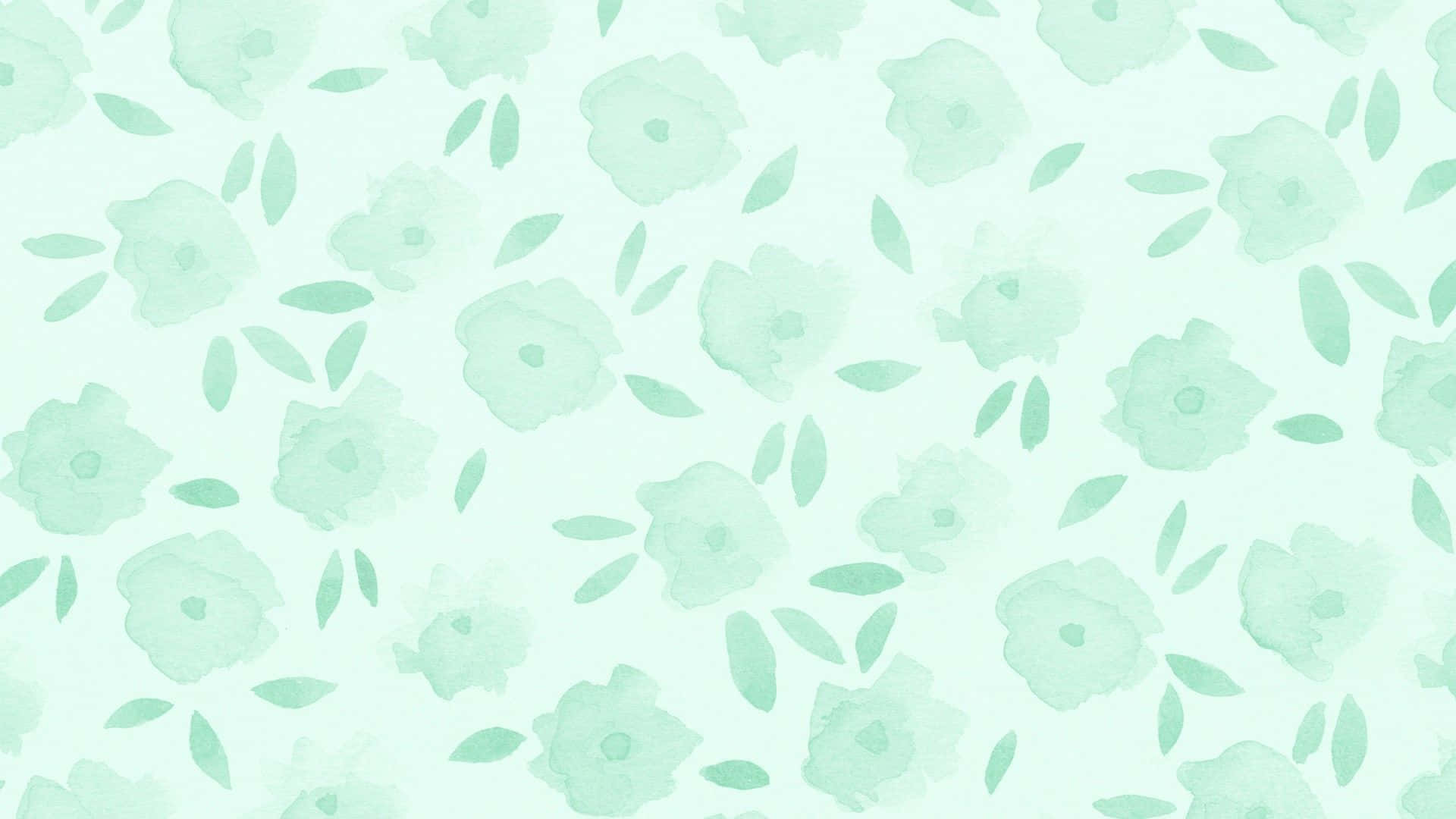 A pattern of mint green flowers on a white background - Sage green, mint green