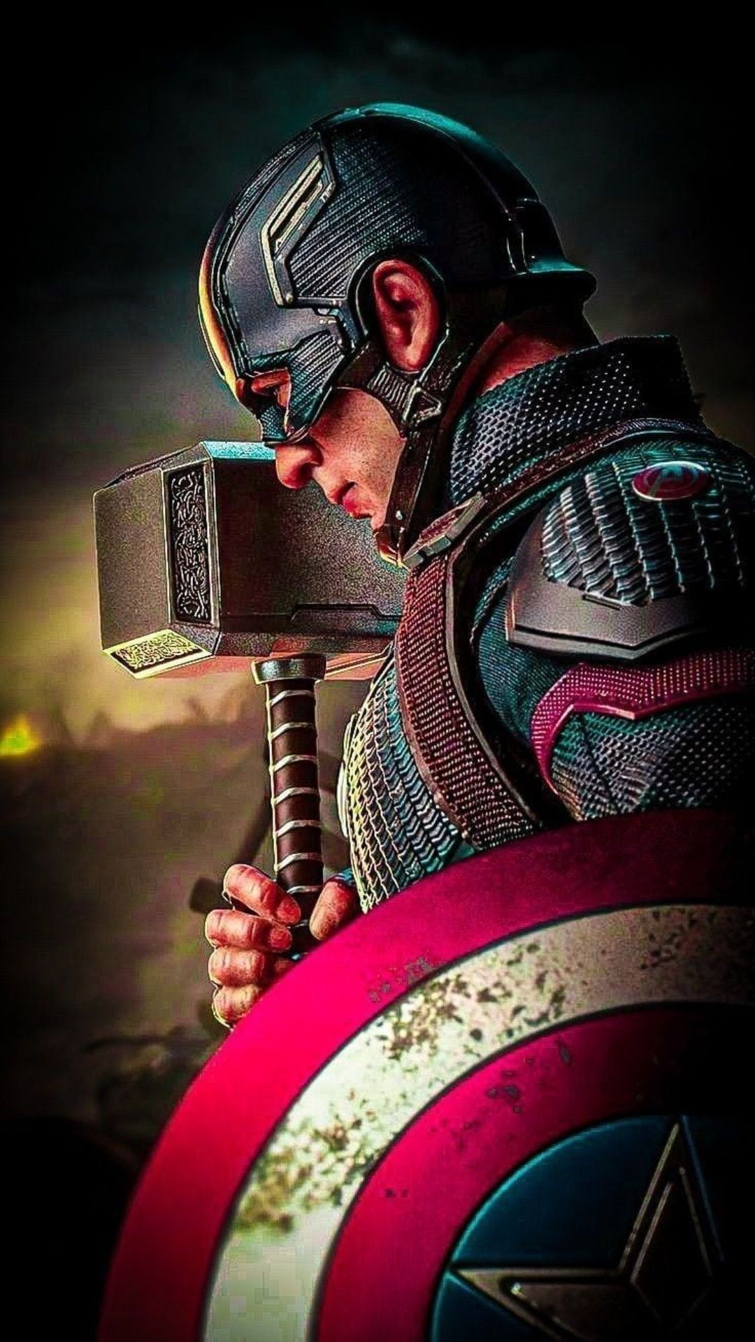 Captain America with a hammer and shield in his hands - Captain America