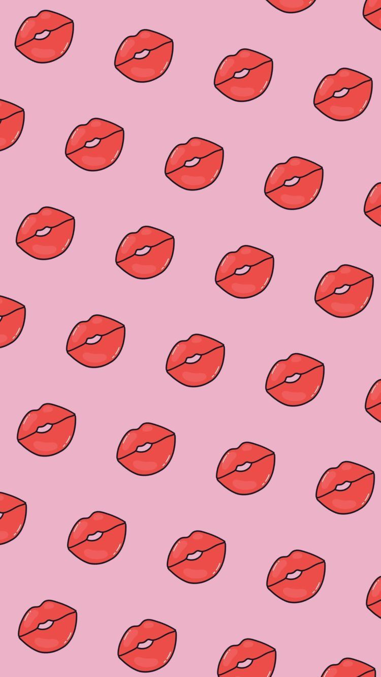 IPhone wallpaper of pink background with red lips in rows - Lips