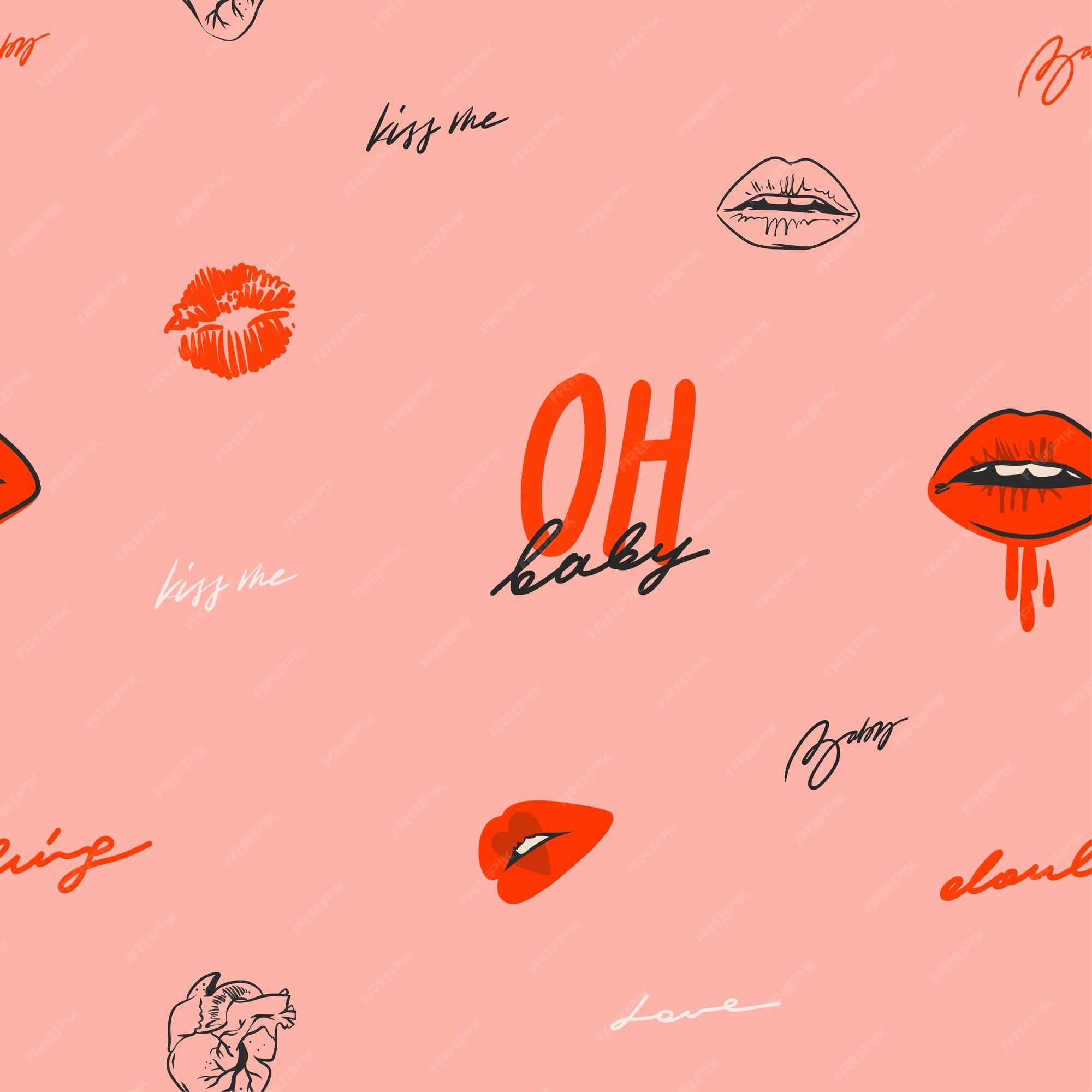 A pattern of lips and the words 