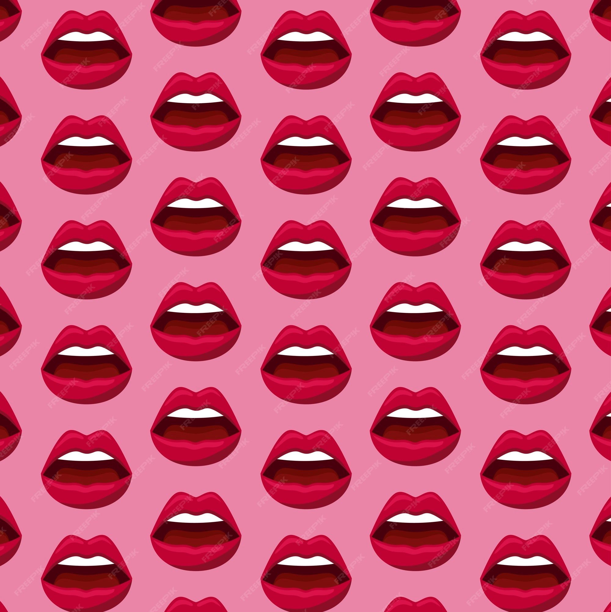 A pattern of red lips on a pink background - Lips