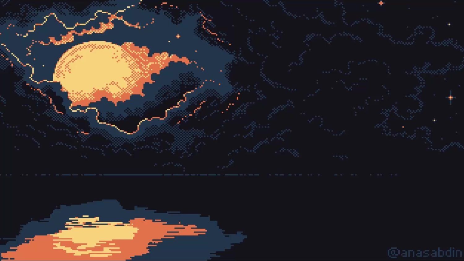 Pixel art of a full moon over a body of water - Pixel art