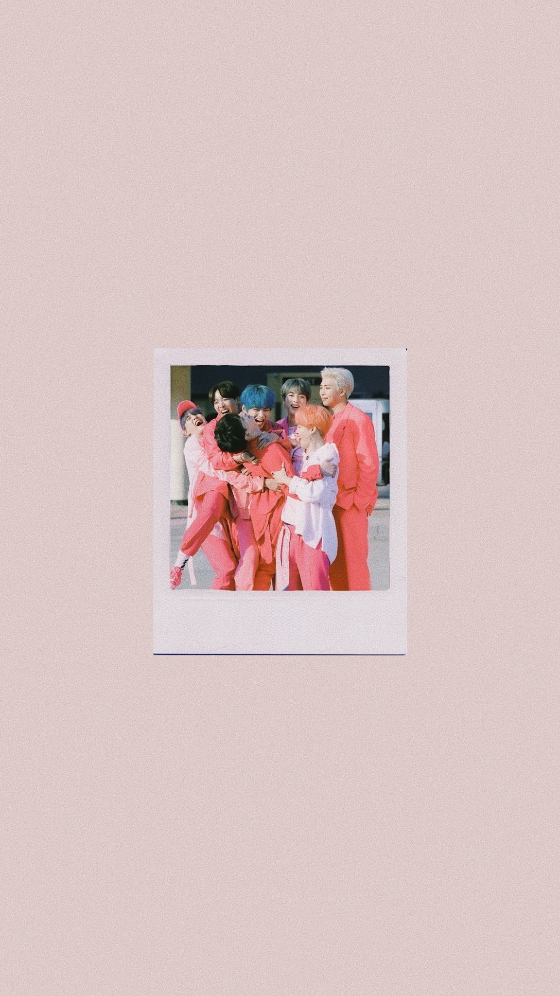 Polaroid picture of the members of BTS in pink outfits - Polaroid