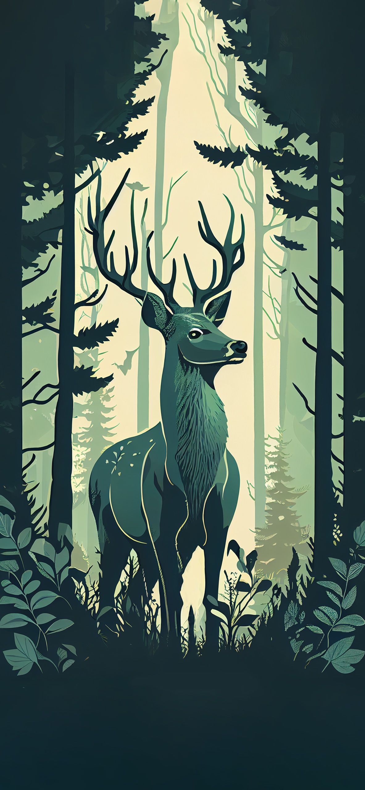 Deer in Forest Sage Green Wallpaper Wallpaper iPhone