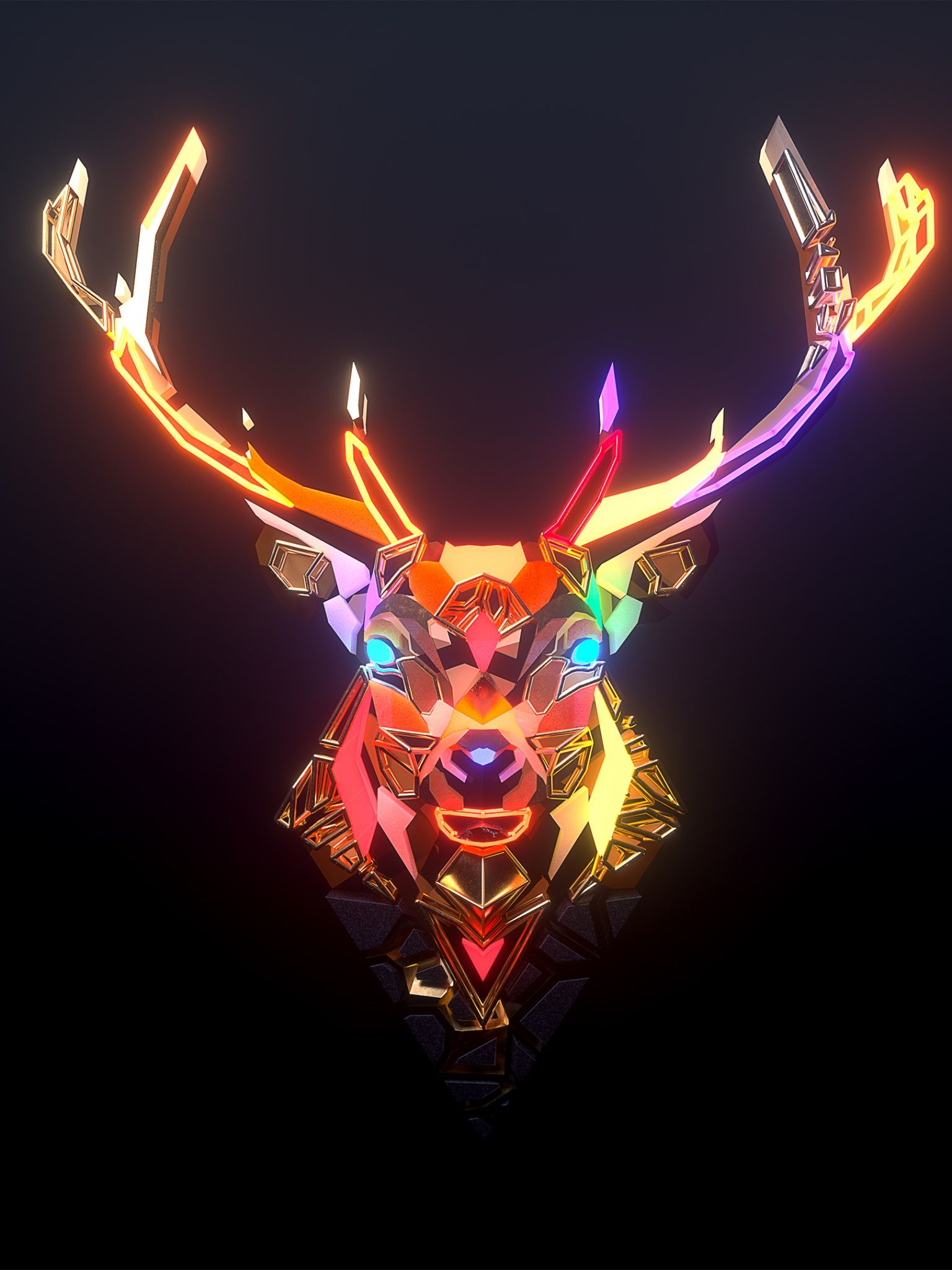 Deer Wallpaper 4K, Neon, Colorful, Glowing, Surreal