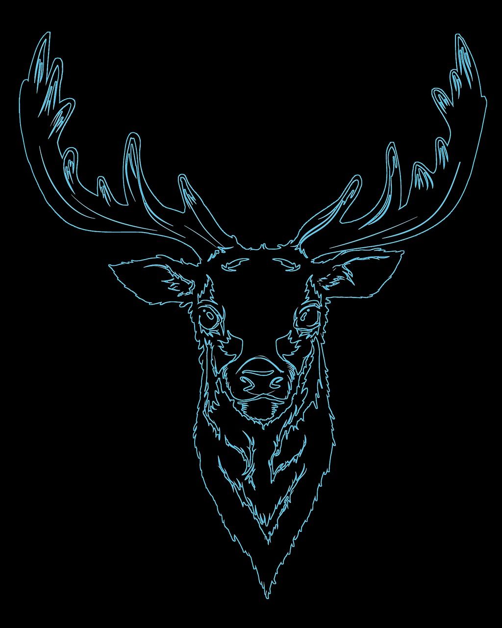A neon blue deer head on a black background - Deer