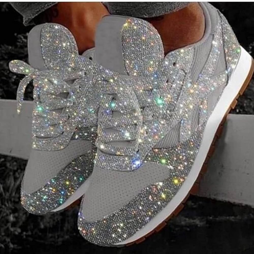 Amazon.com. DaYee Women's Muffin Rhinestone New Crystal Platform Sneakers Fashion Metallic Glitter Sneakers, Womens Sizzle Sparkly Bling Wedge Sneaker for Women ( Silver)