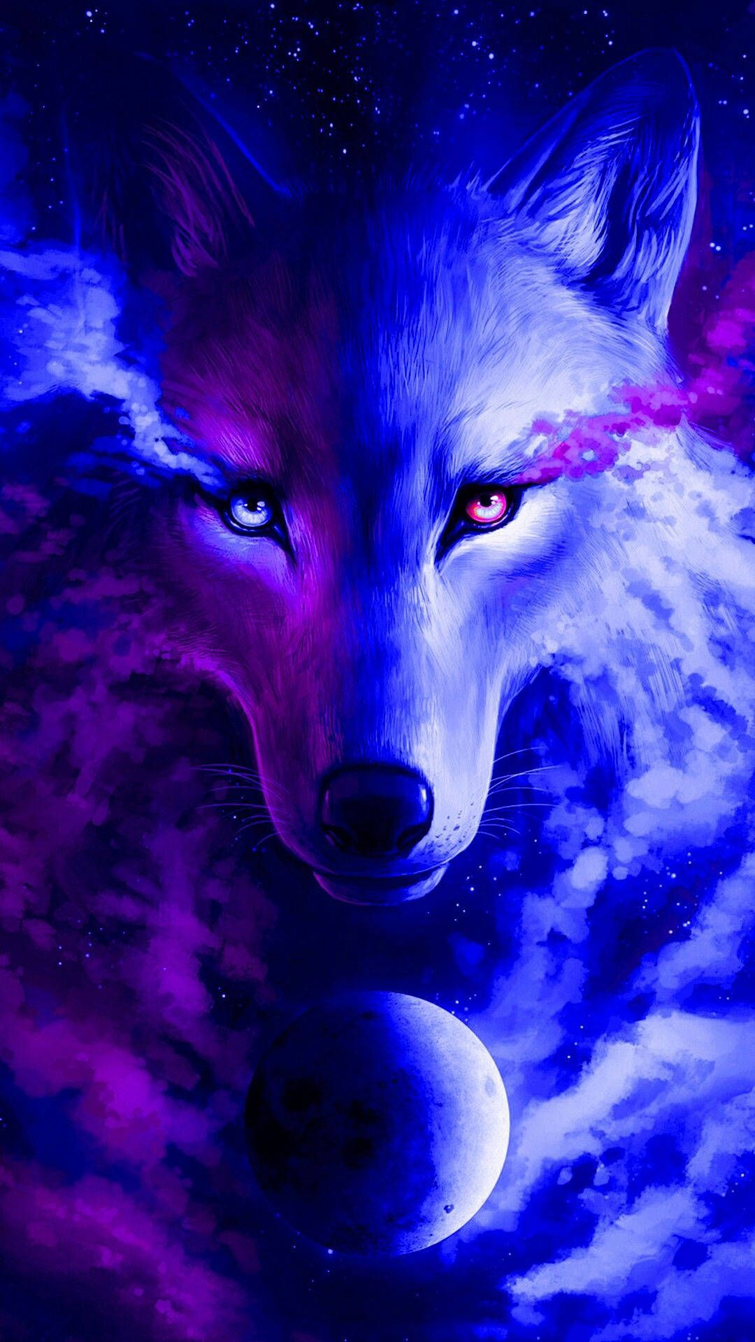 Download Aesthetic Galaxy Wolf And Moon Wallpaper