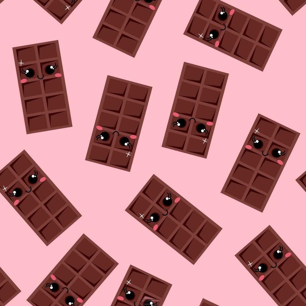 Kawaii milk chocolates in seamless pattern with pink background