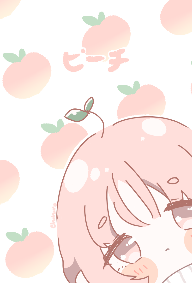 A wallpaper with a chibi girl holding a peach and sleeping on it. - Princess Peach