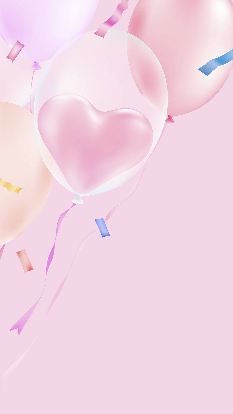 A pink background with a heart shaped balloon - Balloons