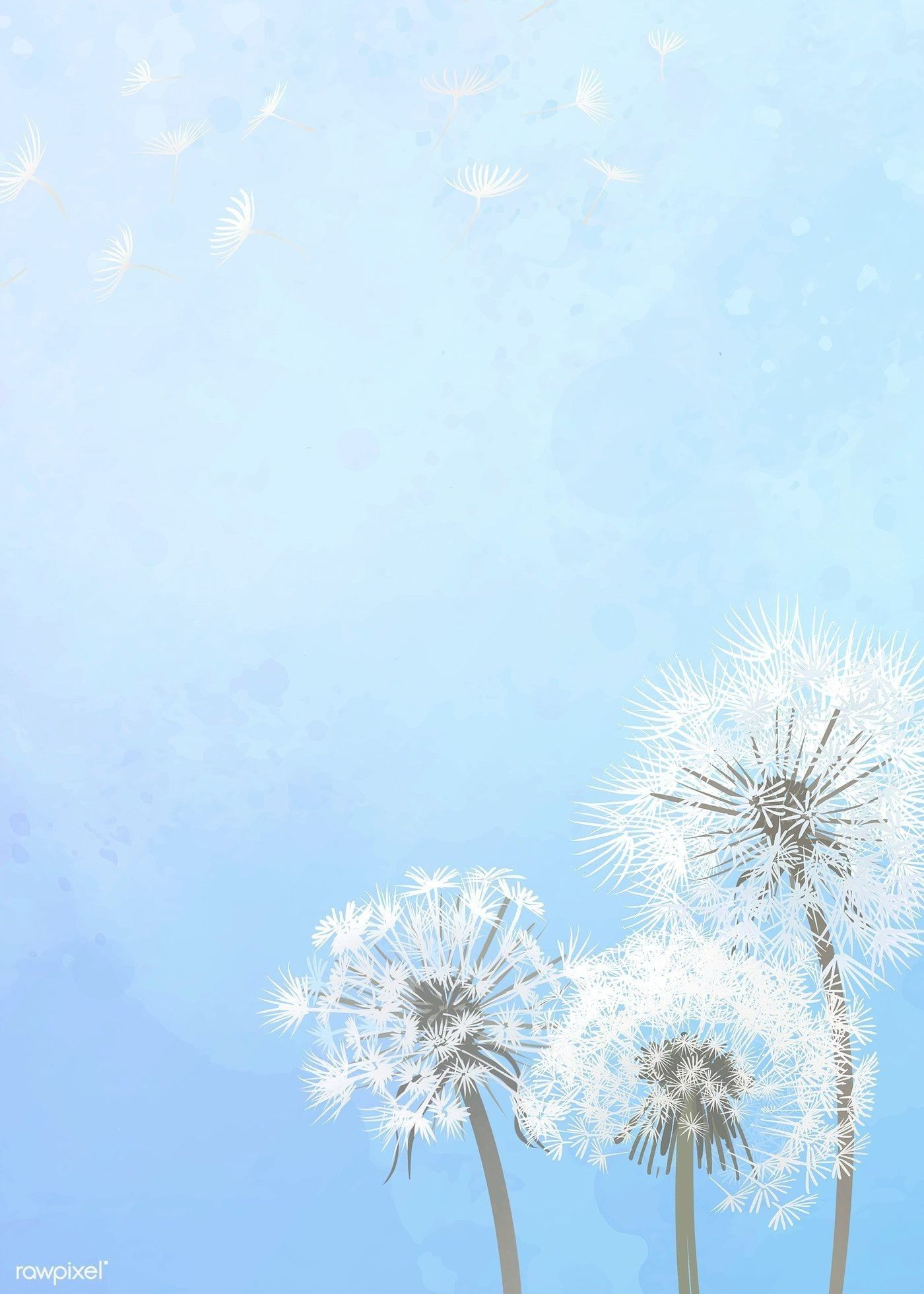 Aesthetic Hand Drawn Dandelions On Pastel Blue Sky. Mobile Wallpaper [1400x1960]