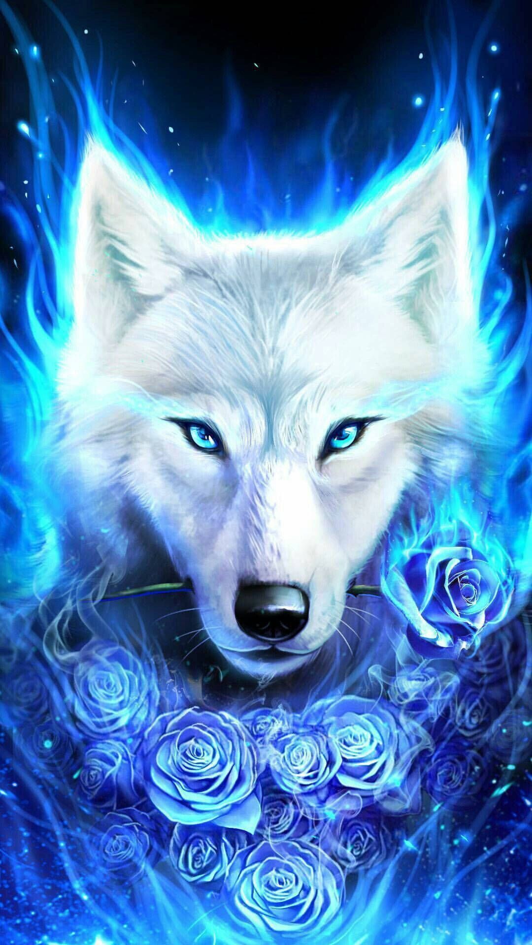 Blue fire wolf wallpaper I made for the iPhone X. - Wolf