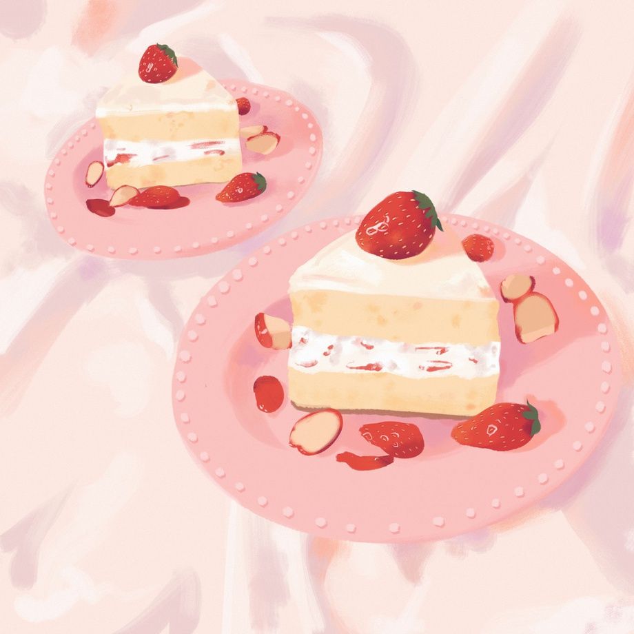 Two slices of cake on pink plates - Cake