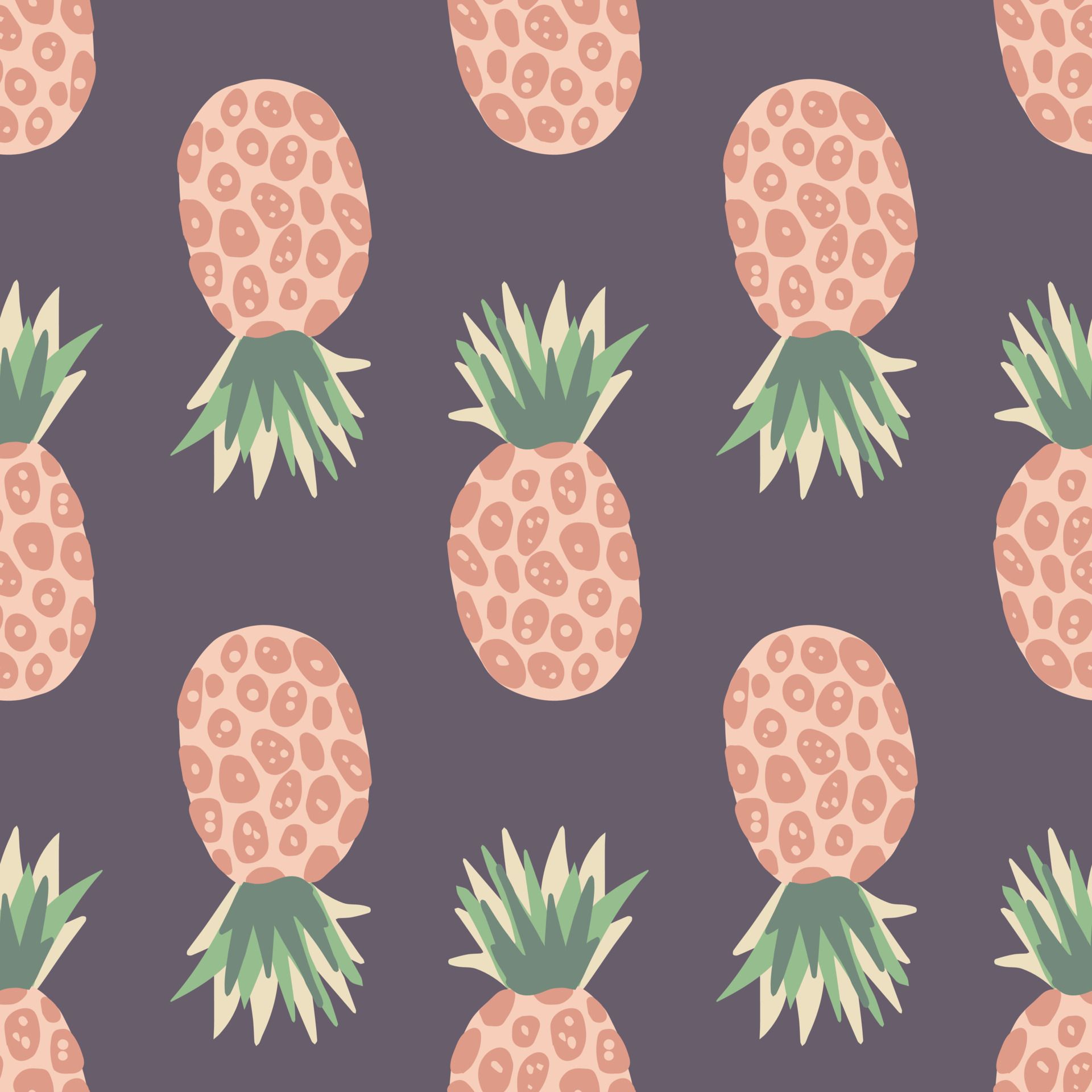 A pineapple pattern in a muted pink and green color scheme on a dark purple background - Pineapple