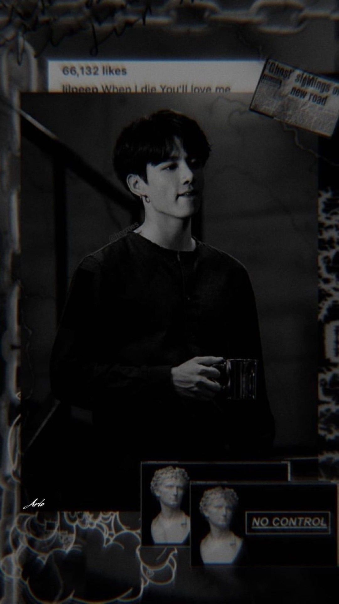 A black and white aesthetic wallpaper of jungkook from bts - Jungkook