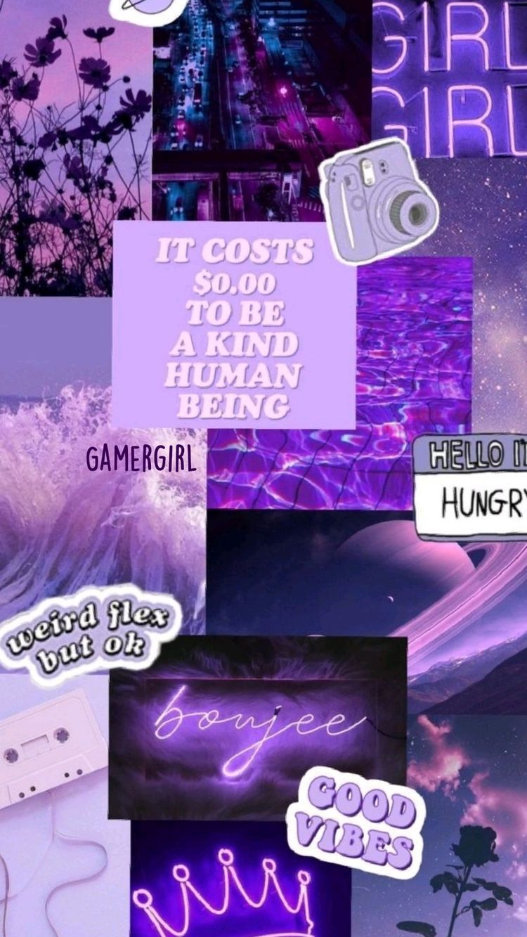 Aesthetic purple background with words saying it costs $0.00 to be a kind human being - Violet