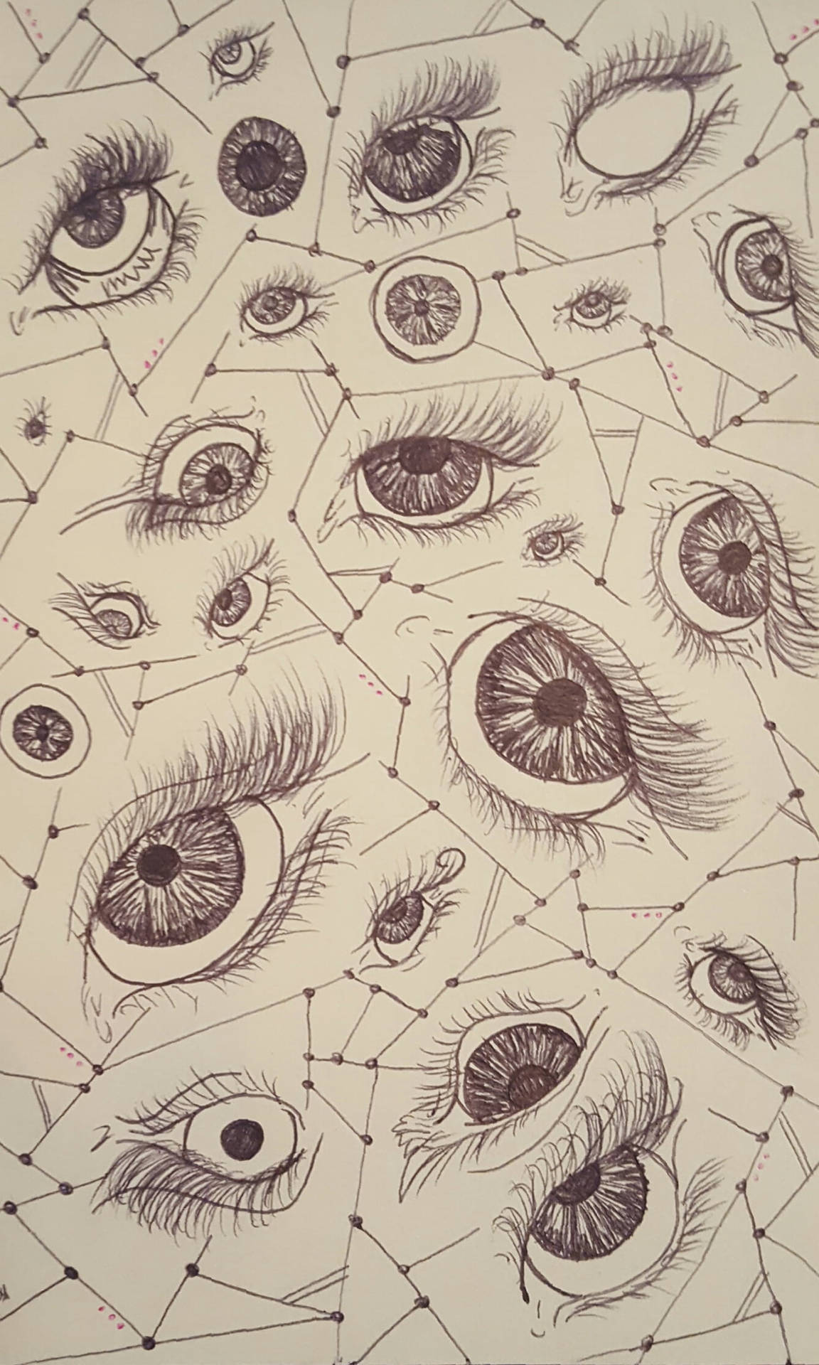 A drawing of eyes with a background of a pattern of eyes - Eyes