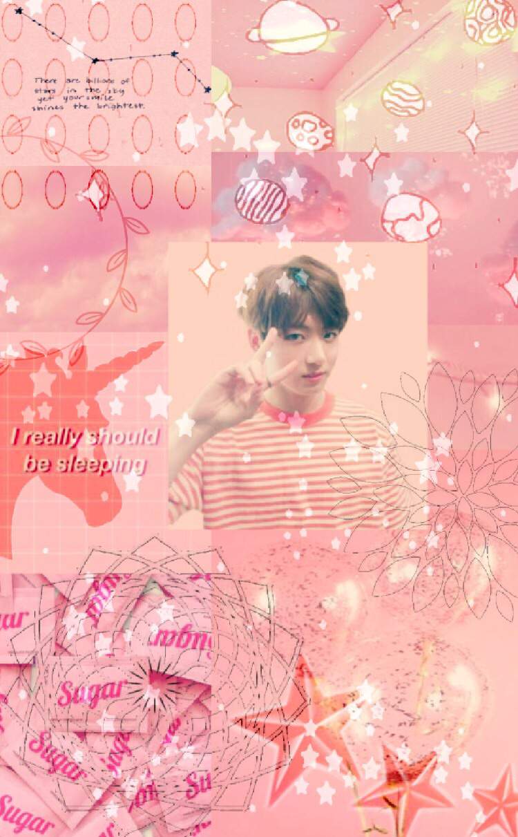 Aesthetic pink wallpaper with a photo of a man and a text that says 