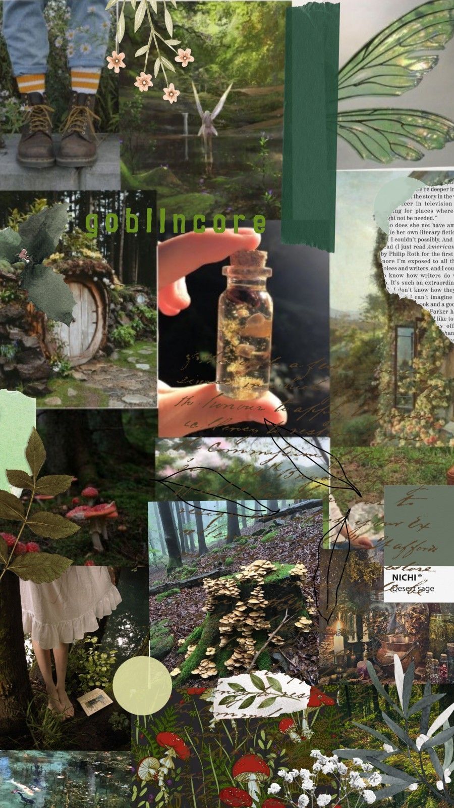 Aesthetic collage of forest and nature with a green filter - Goblincore