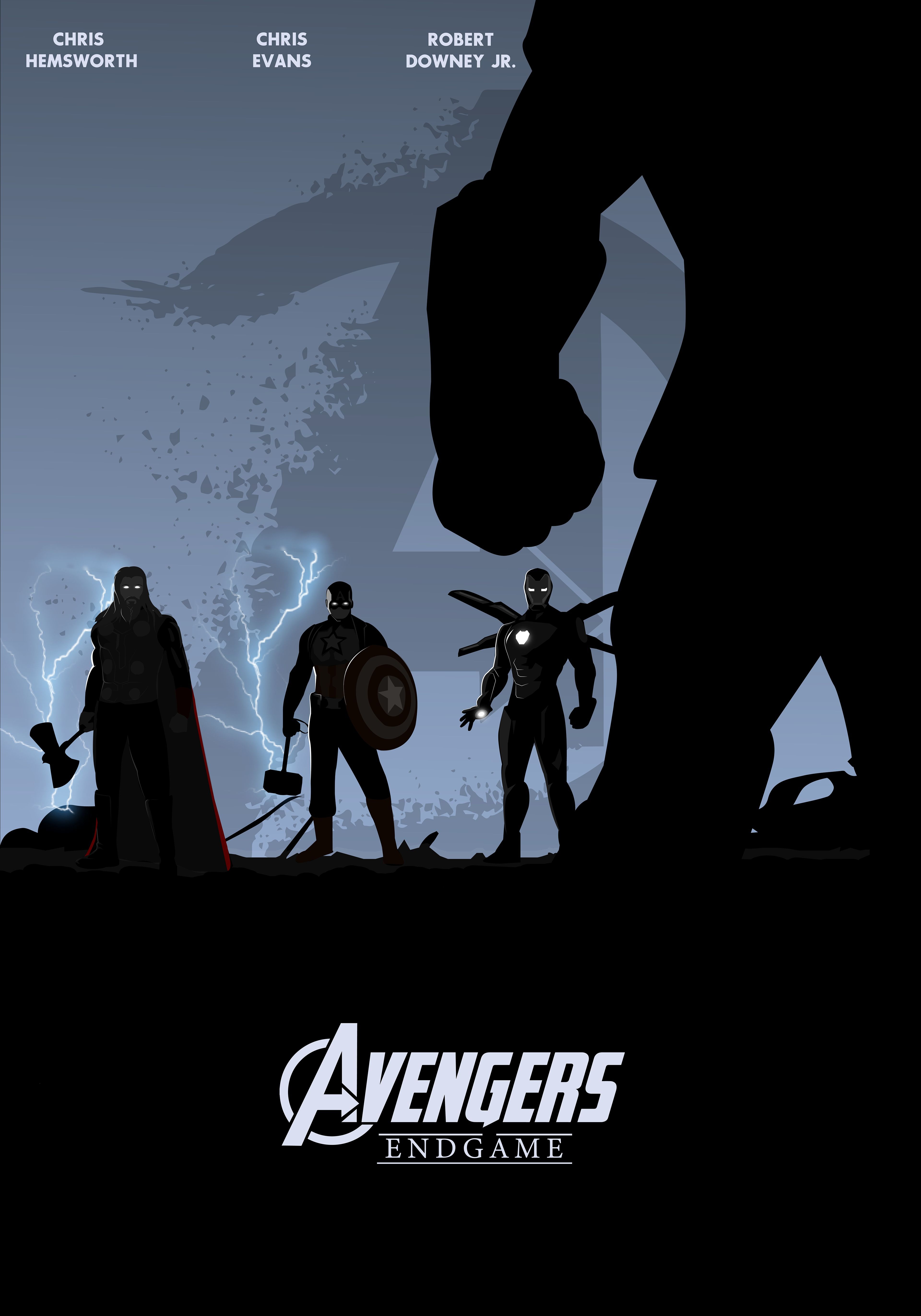 The avengers endgame poster with the characters standing in front of a giant hand - Avengers