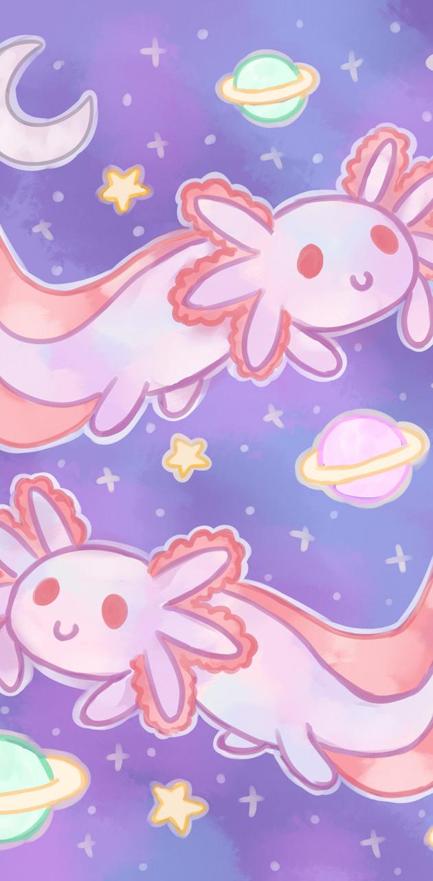 IPhone wallpaper of axolotls in space - Axolotl